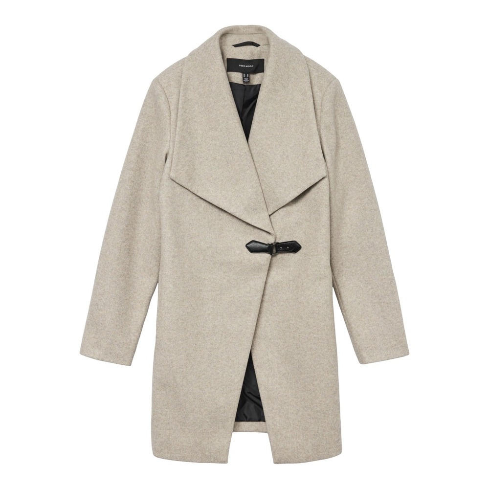 Vero Moda Women's Spread Collar Buckle Fastening VMPOP Coat - Beige - Medium